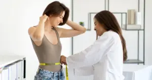 A woman measuring her waistline as part of a healthy weight loss in Albuquerque, NM