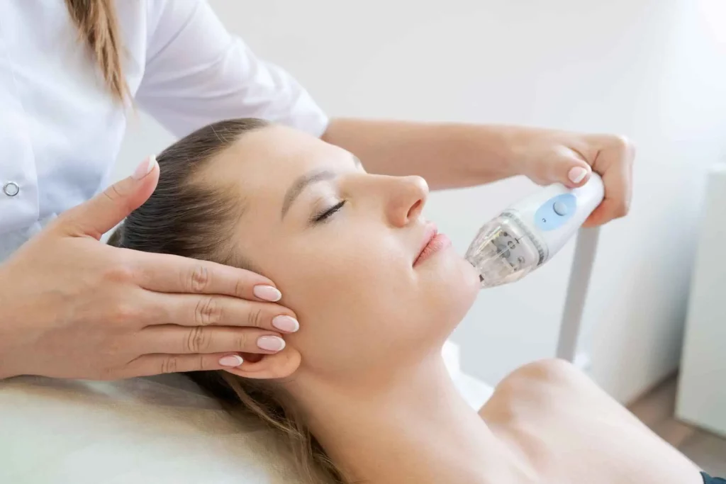 A Woman is Receiving RF Microneedling in Albuquerque, NM at Nuyu Med Spa